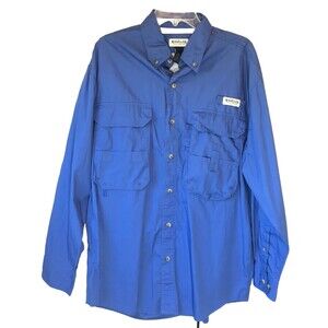 Magellan Mens L Shirt Outdoor Long Sleeve Button Up Vented Large Pockets Blue